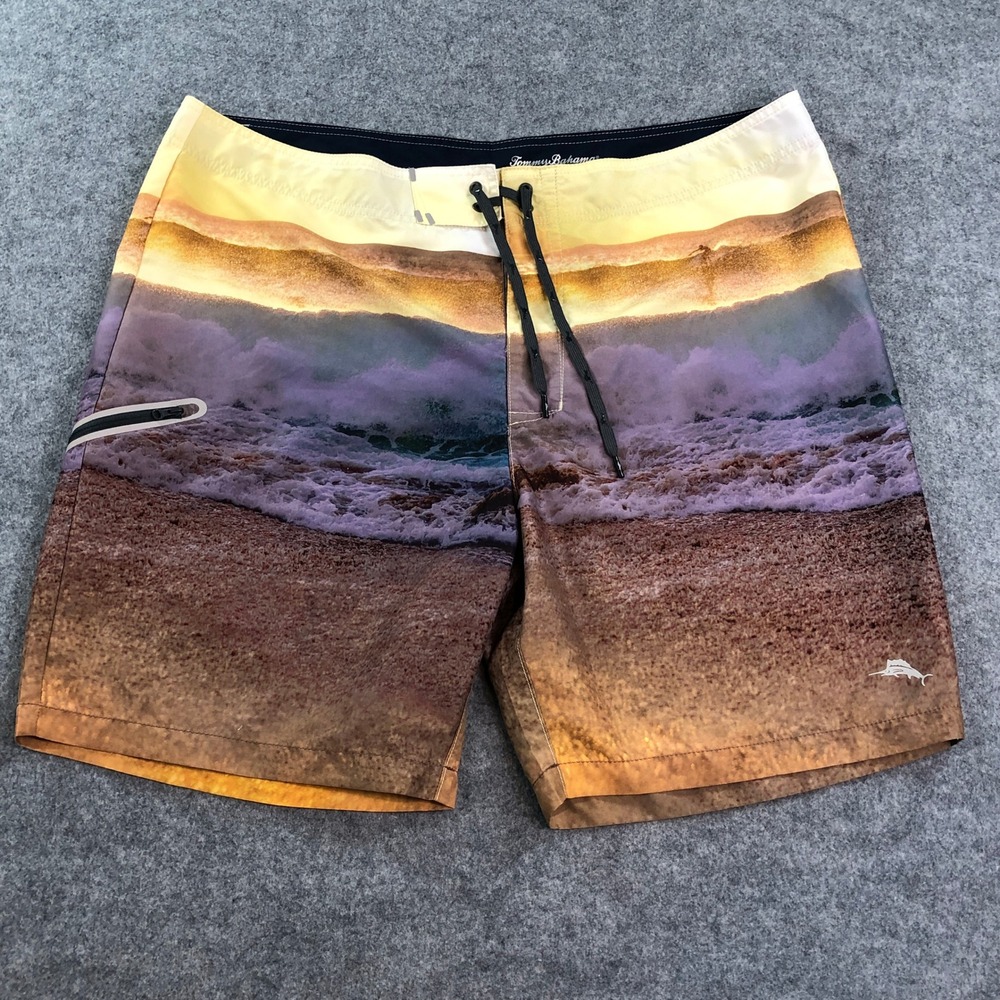 Tommy Bahama Mens Swim Trunks 42 Multi-color Sunset Ocean Wave Print Lined Koi